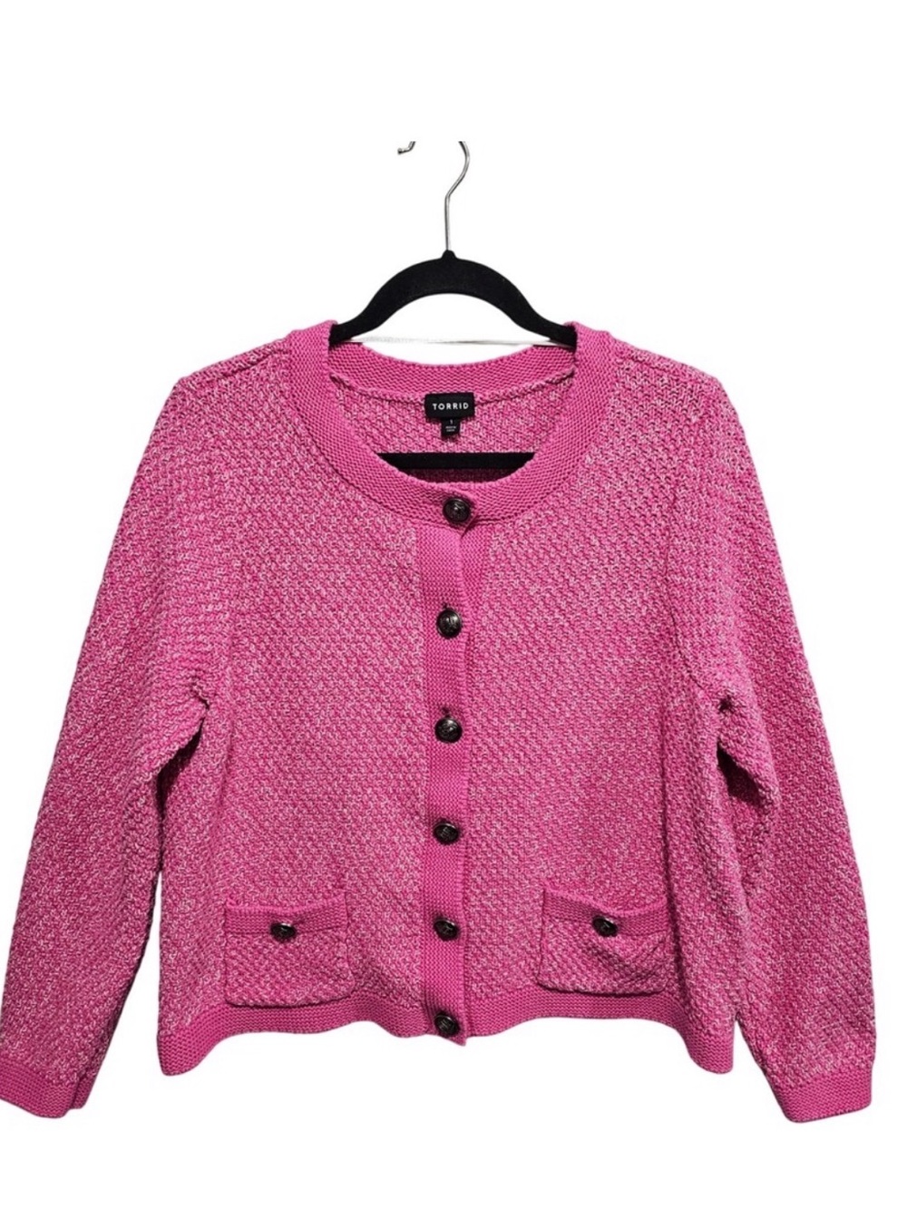 Torrid Pink Button Up Crew Neck Cardigan Sweater Size 1X‎ Pockets